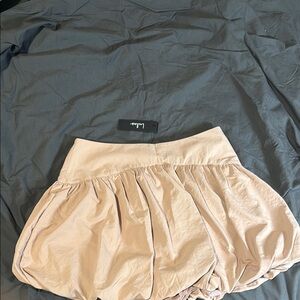 Lulu's Tan Bubble Mini Skirt Ruched Casual